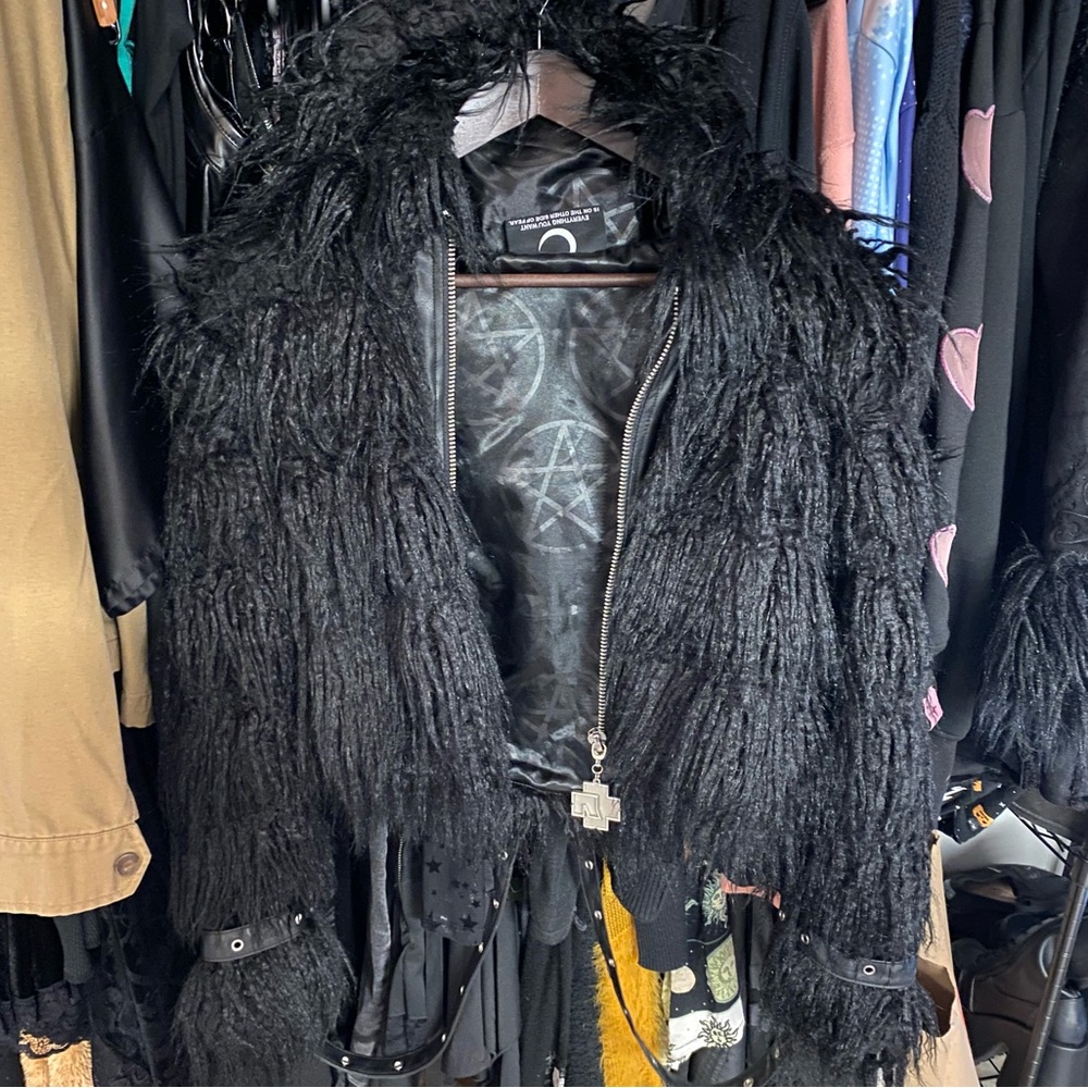 Killstar Glampire Faux Fur Coat with Strap Details (Read Desc. Custom Hardware)